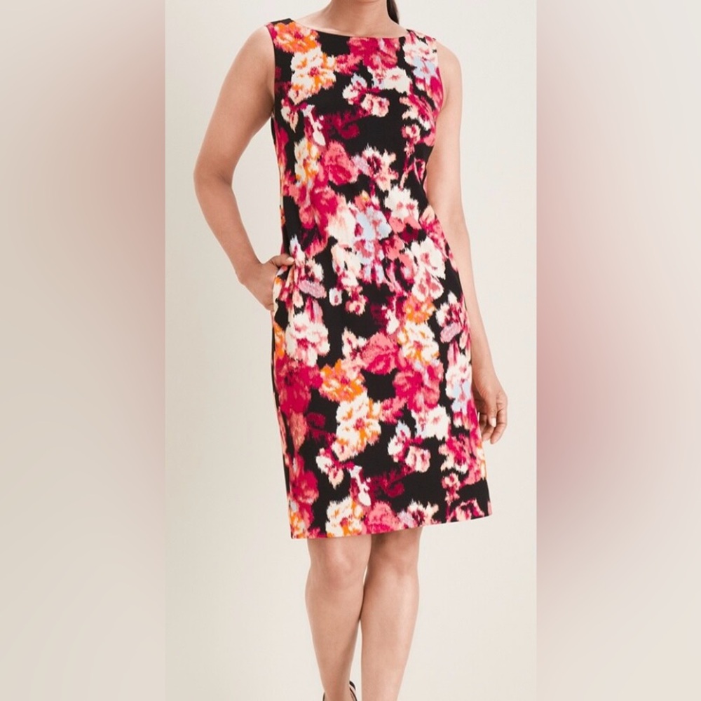 Chicos sleeveless shift floral ponte dress